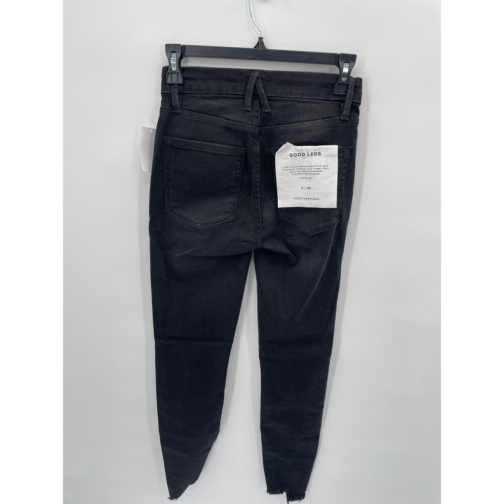 GOOD AMERICAN NWT Black Denim Good Legs Step Fray Hem Skinny Denim // 0 - Picture 9 of 9